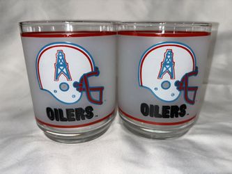 Vintage Houston Oilers (2) Rocks Glasses Helmet/Mobil Sponsored Preowned