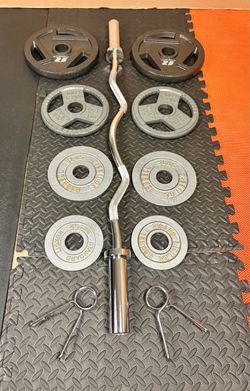 Pretty Cool Start Olympic Curl Bar with Pairs on 25s to 2.5s Pounders. BRAND NEW!! Brute W: 105#