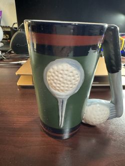 Ceramic Golfing Golf Ball & Tee Putter and ball Handle Mug Cup Coffee 6"T