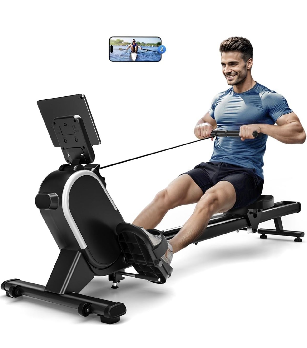 NEW Magnetic Rowing Machines for Home 350 LB Weight Capacity, 16 Levels Resistance Row Machine with Dual Slide Rail, Bluetooth, App Compatible