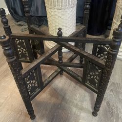 Vintage Medium Large Indian Ornate Wooden Folding Table Tray Legs Support Stand Plinth Dark Wood circa 1960-70's / EVE