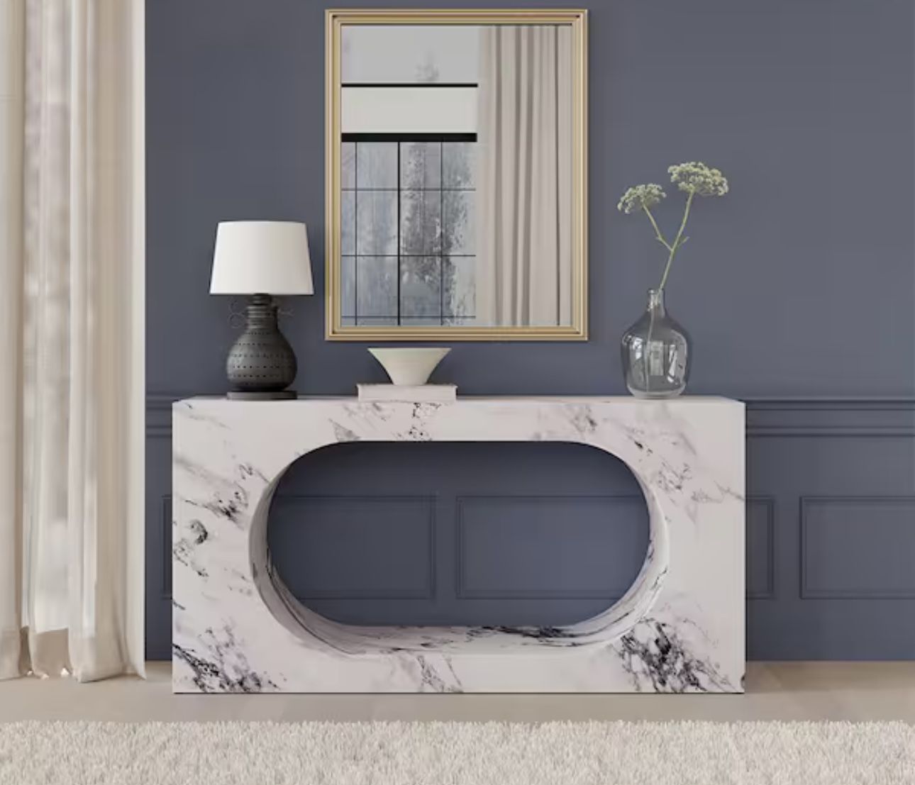 Fritzy 59 in. Engineered Stone Finish Marble Console Table with No Additional Features