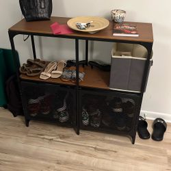 Industrial Entryway Console / Shoe Storage Rack – Wood & Metal