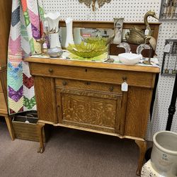Antique Tiger Oak Buffet w/ Mirror