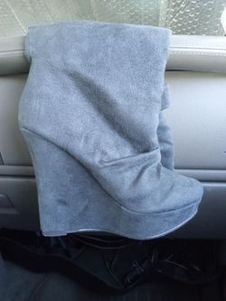 Gray Suede Wedge Platform Ankle Boots