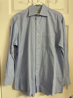 Tommy Bahama Shirt Men's 15 1/2 -32 / 33 Blue Striped Long Sleeve Spread Collar