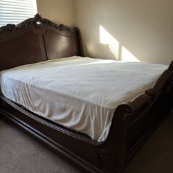 Beautiful Calking Bed Frame With Headboard and Dresser 