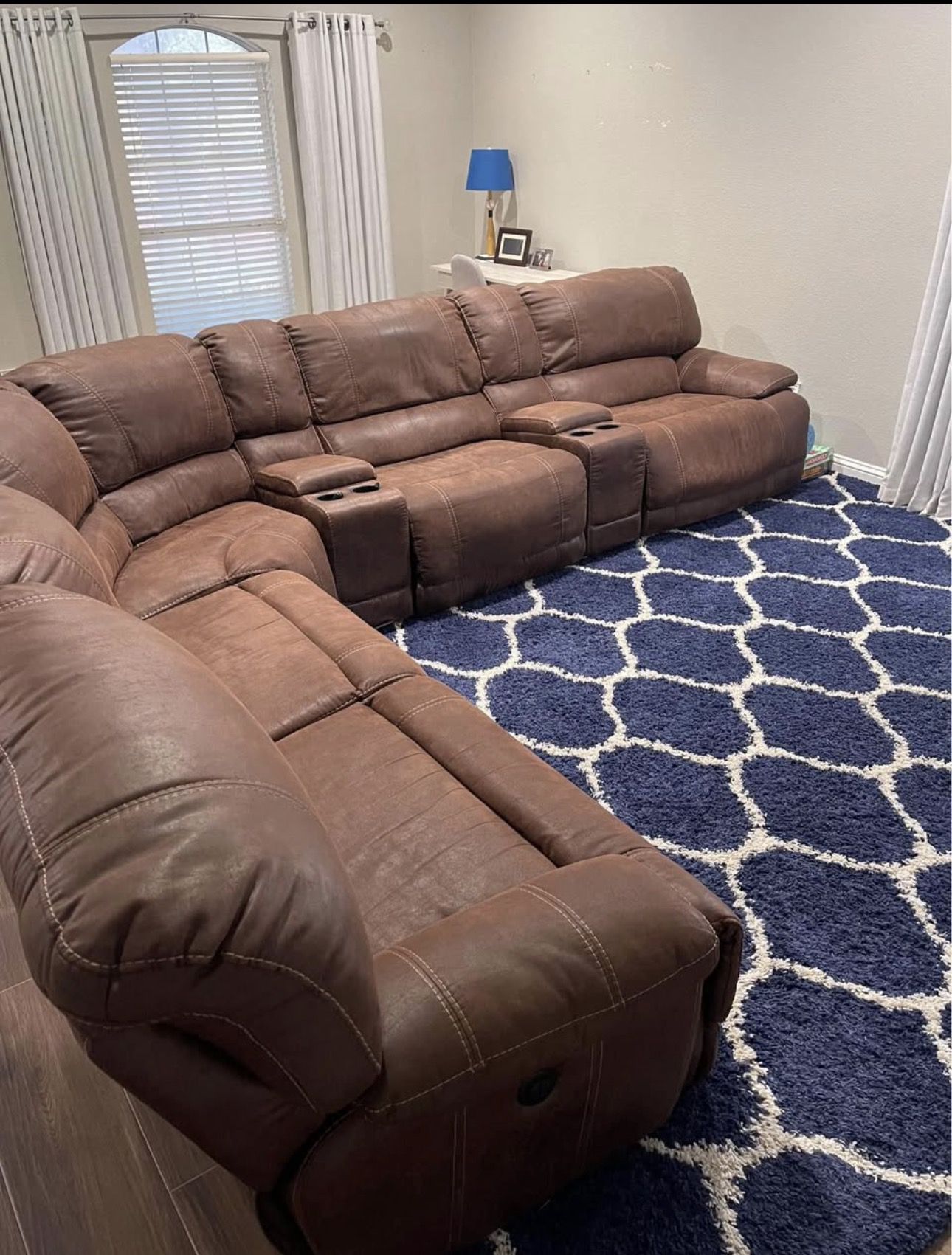 7pc Sectional Reclining Couch - Brown