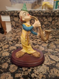 Vintage Resin Clown With Saxophone Figurine By Charles Serouja  Made In Italy