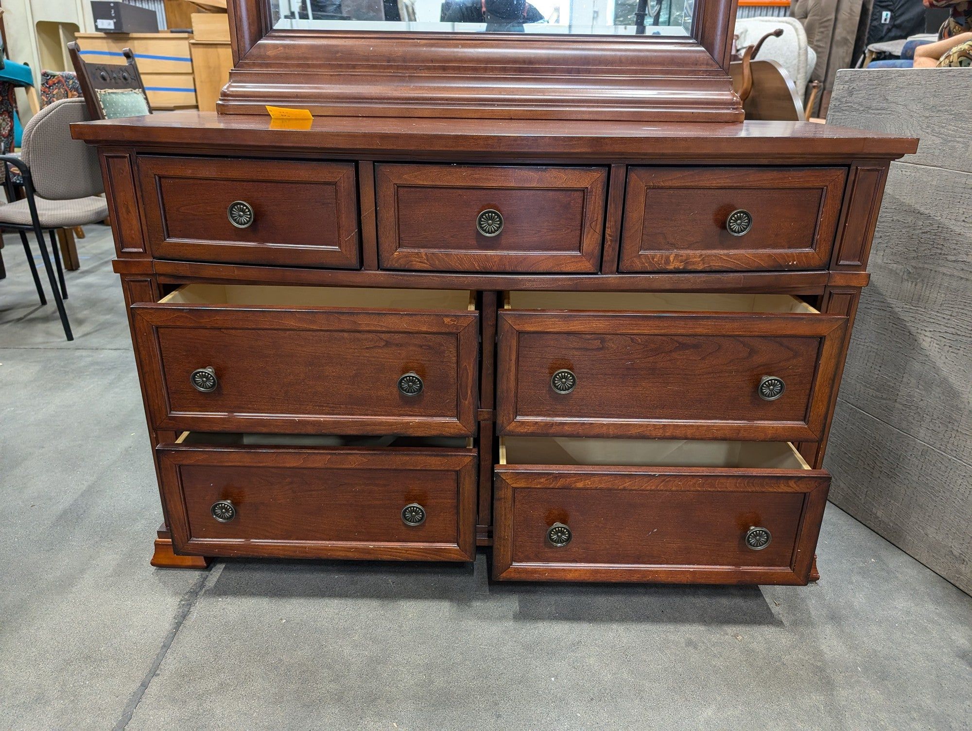 Bassett Richly Stained Wood Dresser with Matching Mirror