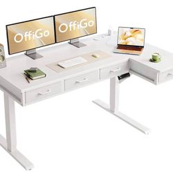 55 Inch Electric L-Shaped Standing Desk with Drawers - Height Adjustable Home Office Workstation