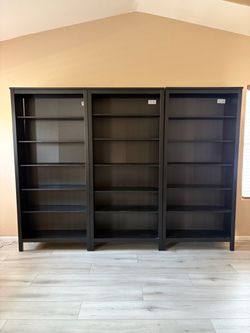 Set of 3 Black Bookcases with Adjustable Shelves