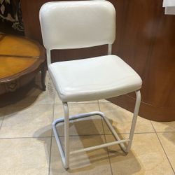 Samsonite White Leather Tubular Metal Stool/Chair