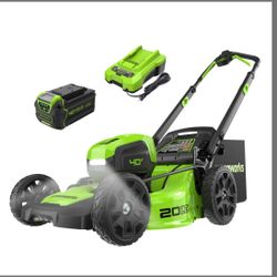 Greenworks 40V 20" Brushless Push Mower, 4.0Ah Battery (Aluminum Handles + Light)