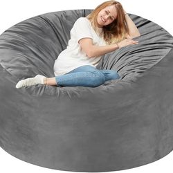 6FT Giant Memory Foam Bean Bag Chair – Ultra Soft Velvet, Adult Size, Grey
