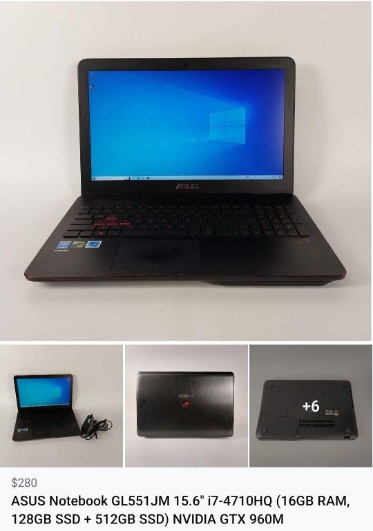 ASUS Notebook GL551JM 15.6" i7-4710HQ (16GB RAM, 128GB SSD + 512GB SSD) NVIDIA GTX 960M