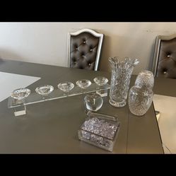Beautiful Crystal Vase And Candle Set