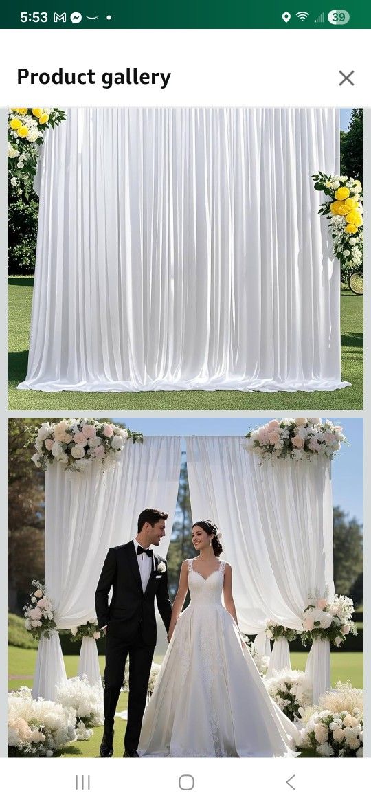 2 Panels White Backdrop Curtains 10ft