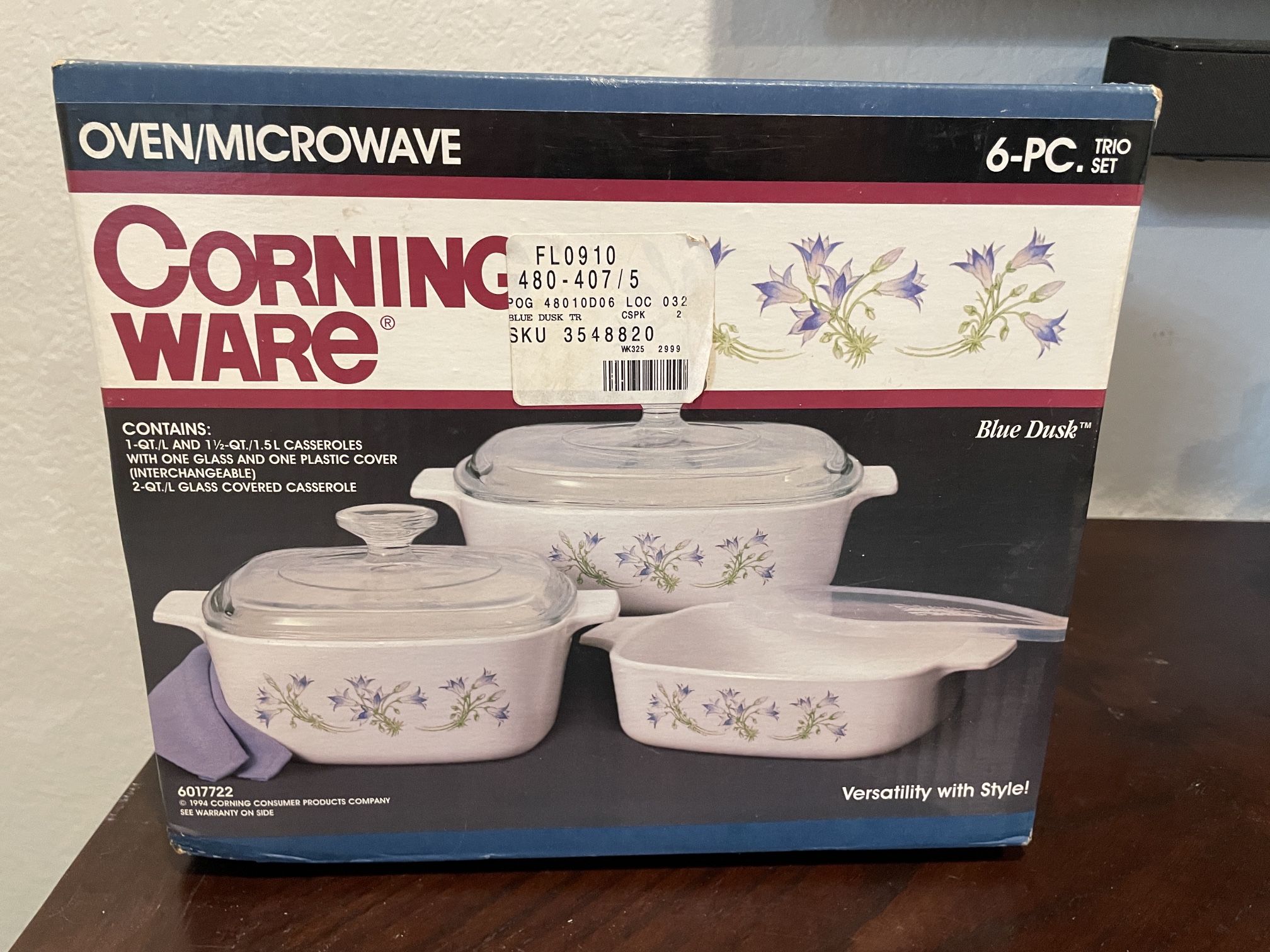 Corning Ware 6 Piece Vintage Casserole Dish Set Sealed Blue Dusk