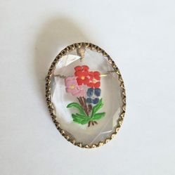 Vintage Intaglio Reverse Painted Brooch 