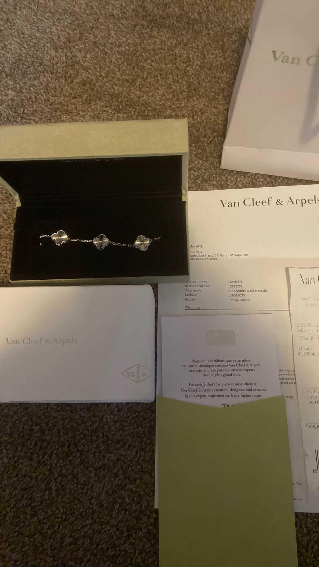 Authentic Van Cleef & Arpels 18k White Gold Bracelet 