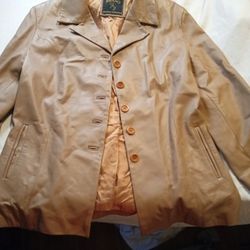 BBano Verra Pelle Leather Coat Made In Italy Large Brown And Gold