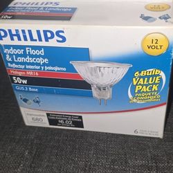 Brand New 6 pack Philips 12v 50w Halogen MR16 Bulbs GU 5.3 Base