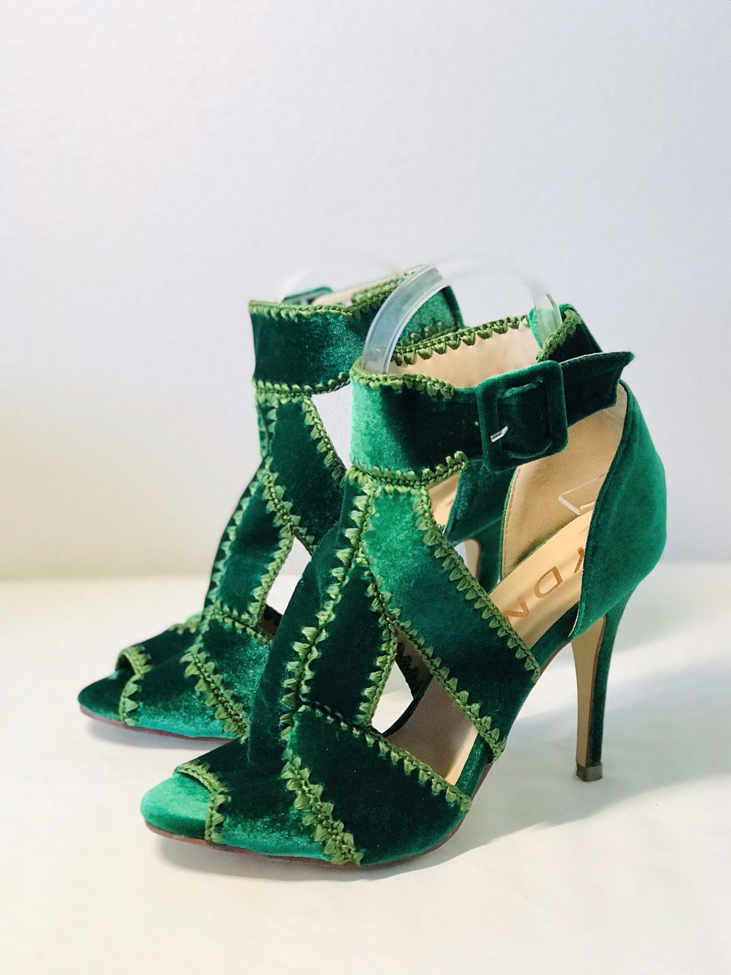 FSJ Size8 Brand New Green Velvet Stiletto Heels Sandals