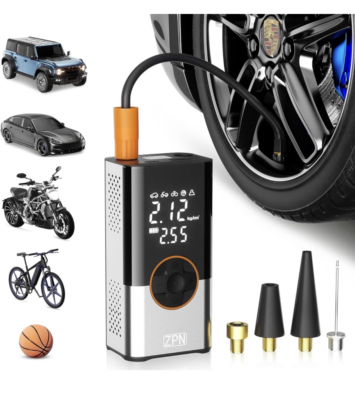 Tire Inflator Portable Air Compressor，150PSI Electric with Digital Pressure Gauge，2000mAh Air Pump for Car Tires，Quick Inflatable Ball for Car, Bike a