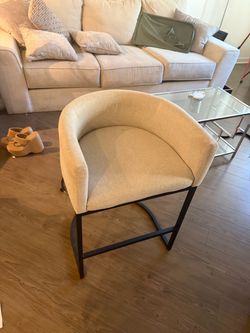 Upholstered Barrel Chair with Metal Base