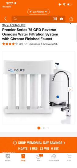 Shop AQUASURE Premier Series 75 GPD Reverse Osmosis Water Filtration System with Chrome Finished Faucet