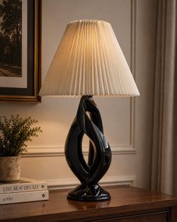 USA made Vtg Harris Style Postmodern Black Swirl Abstract Ceramic Art Deco Lamp