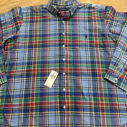 Polo Ralph Lauren NWT classic plaid casual long sleeve short button down  blue  red green yellow colorway  size 2XB 22”shoulder 34”length 