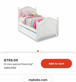 White Twin Poster Bed with Storage Drawers