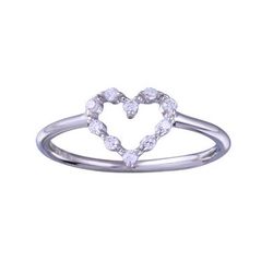 925 Sterling Silver Cubic Zirconia Open Heart Ring – Delicate Sparkling Crystal Promise Ring & Stacking Band