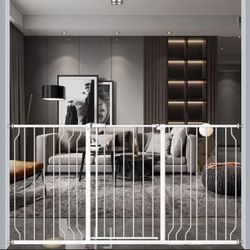 Extra Wide Tall Baby Gate 37.4" Pressure Mounted Dog Gate for The House Walk Through Swing Auto Close Safety Black White Metal Gate (52.76"-57.48")