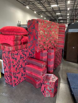 Red & Black Damask Textile Floor Cushions