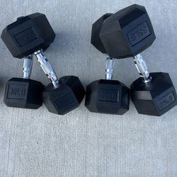new  pair of 30lb and 35lb rubber dumbbells  $130