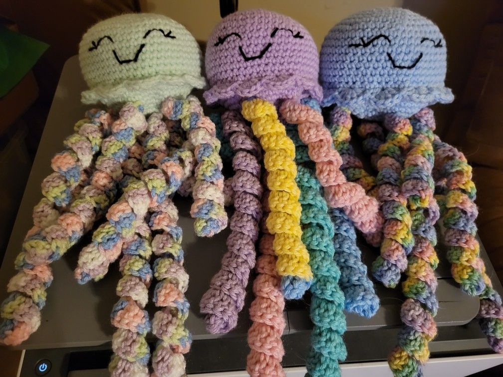 hand crocheted colorful playful pastel jellyfish  $8 each 