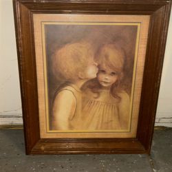 A Little Kiss painting - by Margaret Kane 20 1/2” X 17 1/2”- framed print