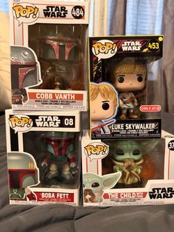 (Each or all) Star Wars Funko Pop Lot – Boba Fett, Luke Skywalker, Cobb Vanth & Grogu