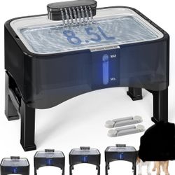 UPSKY Elevated 4 Heights Adjustable Stainless Steel Dog & Cat Water Fountain with Dispenser, Ultra-Quiet Pump & 2 Replacement Filters, Black, 2.25-gal