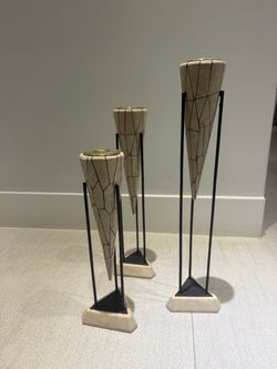 Set of 3 Geometric Cone Candleholders on Metal Stands