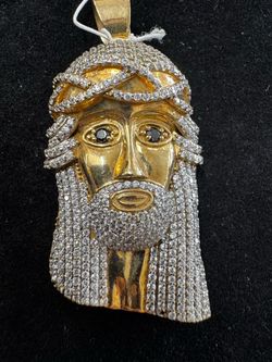 Jesus Piece Pendant Excellent Condition 10K Yellow Gold 24.9G Diamond Cut Jesus Head Charm