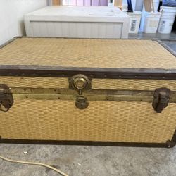 1960s Vintage faux wicker cedar Trunk