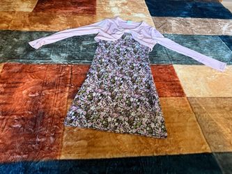 Floral Dress with Pink Bolero Shrug