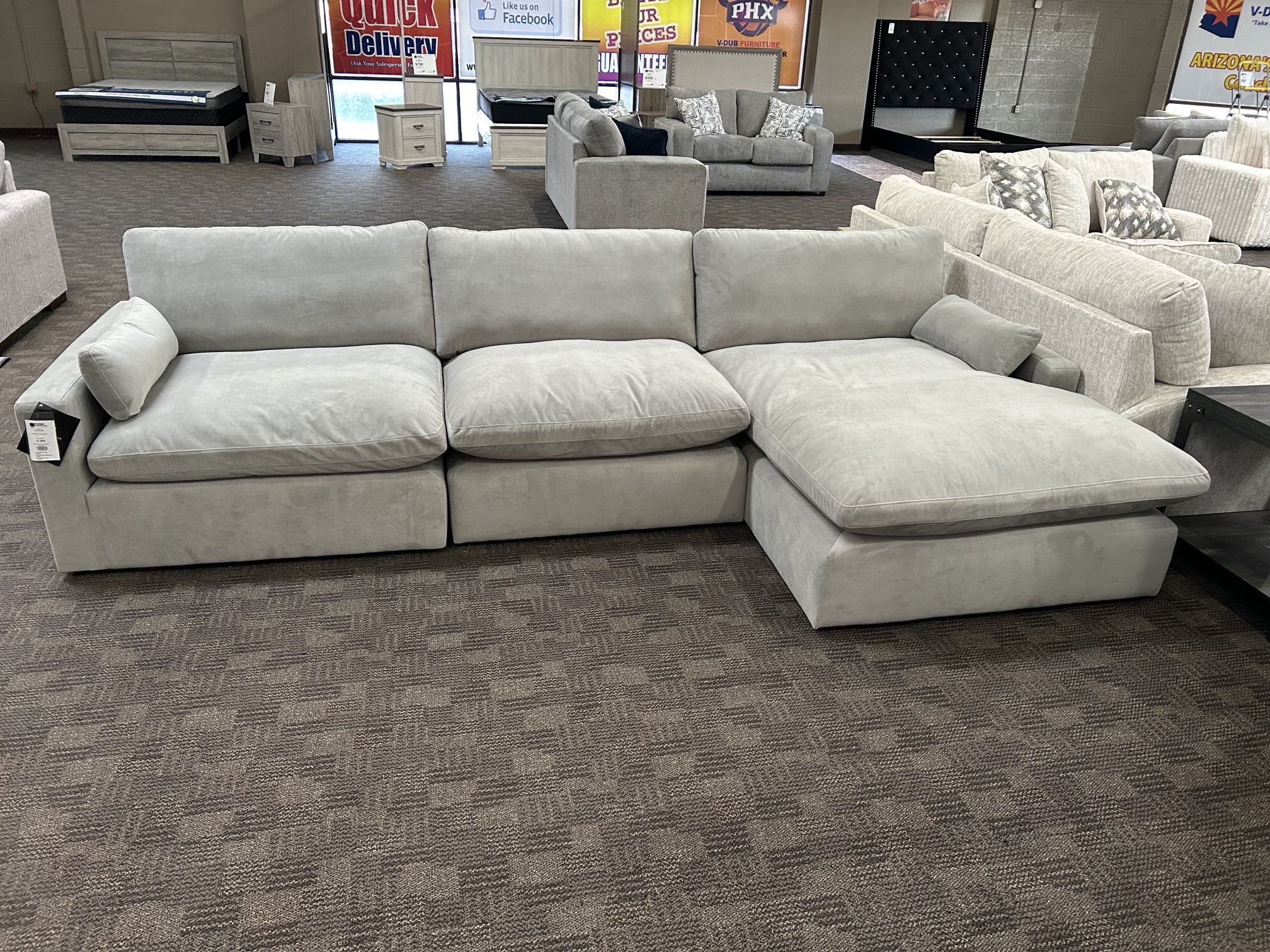 Grey Cloud feather Down Sectional Couch 