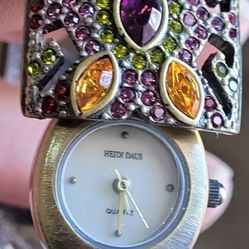 Heidi Daus Hidden Peek Watch in Bangle Bracelet Bronzetone  Multicolor Crystal
