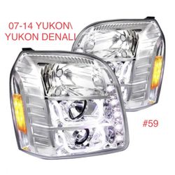 2007 TO 2014 GMC YUKON AND YUKON DENALI Chrome LED DRL Bar Projector Headlights Faros