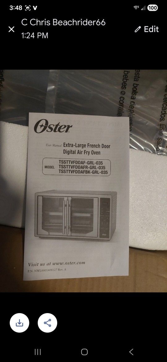 Oster Digital Air Fryer Extra Large With French Doors